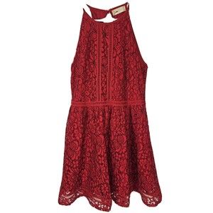 Altar'd State size M Red Black Lace Open Back Short Sleeve Fit and Flare Dress